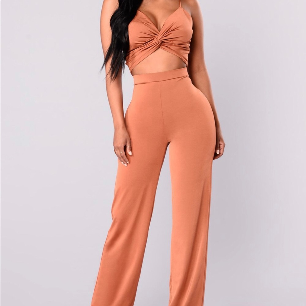 Burnt Orange Crop Top and Pants Set